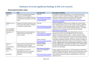 Summary of recent significant findings in ME-cfs research