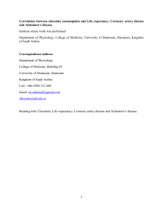Correlation between chocolate consumption and Life expectancy