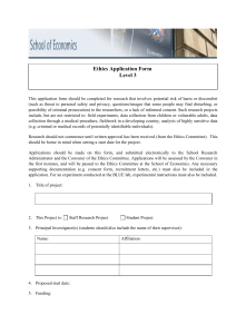 School of Economics - Application for Ethical Approval of Research