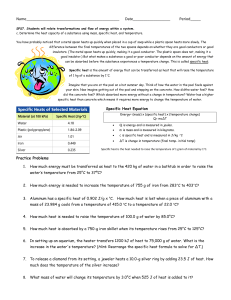 Specific Heat Equation Practice Worksheet