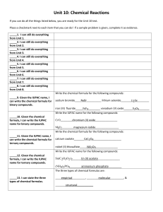 Unit 10: Chemical Reactions