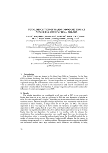 total deposition of major inorganic ions at non
