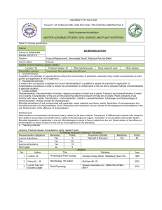 Course: BIOREMEDIATION Course id: 3МЗИ1И09 Number of ECTS