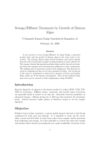 Sewage/Effluent Treatment by Growth of Diatom Algae