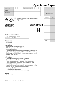 GCSE Chemistry Specimen Question Paper Higher Specimen