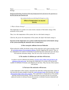 Effect of Temp on Enzyme Activity Pre-Lab