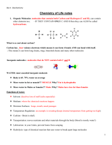 Chemistry of Life notes