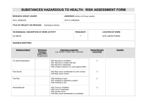 substances hazardous to health: risk assessment form