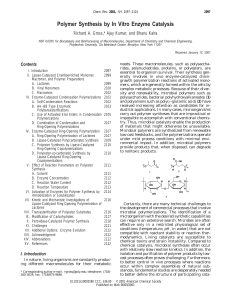 Polymer Synthesis by In Vitro Enzyme Catalysis
