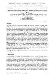 Comparison of particulate matter levels in major urban centres in