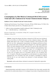 Consumption of a Diet Rich in Cottonseed Oil (CSO) Lowers