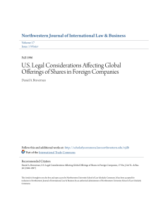 U.S. Legal Considerations Affecting Global Offerings of Shares in