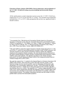 Projection of future changes (2010-2099) of mean temperature and