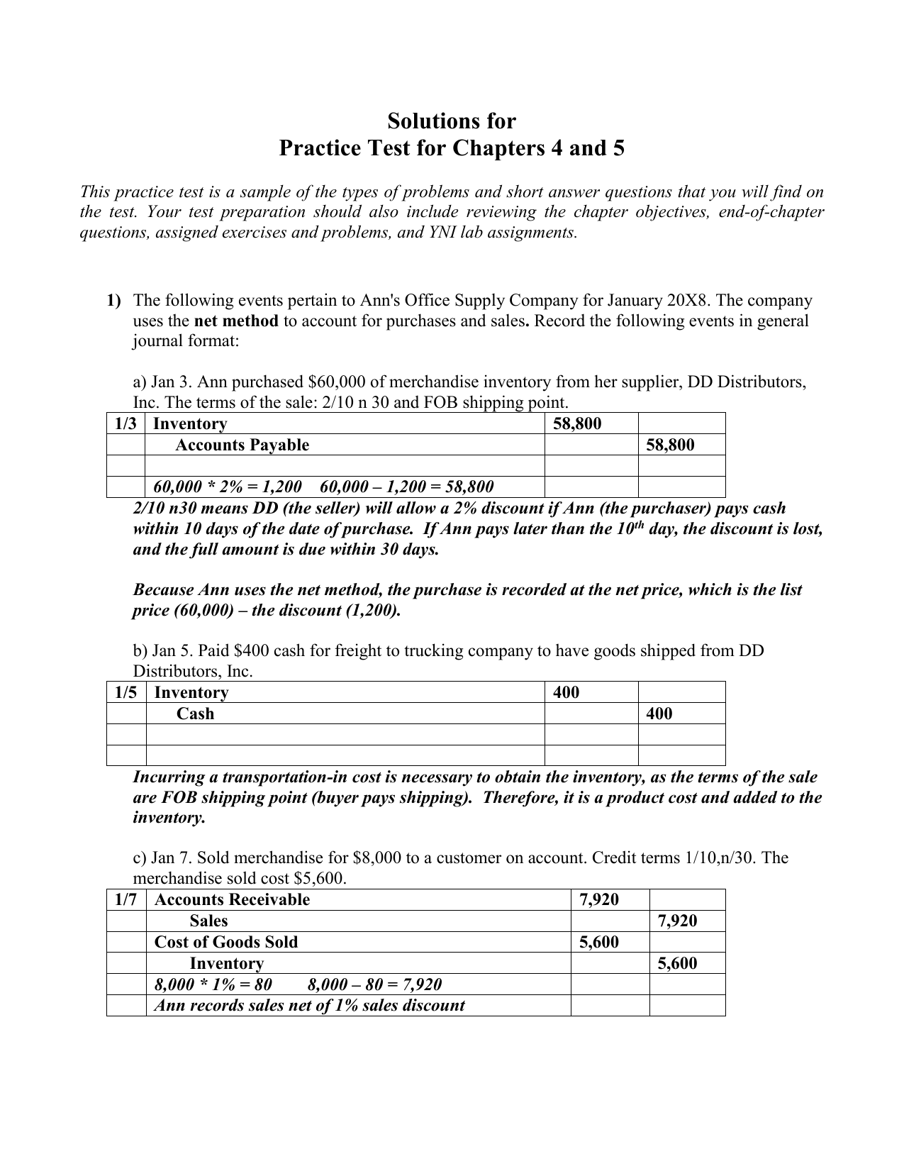 Practice Test For Chapters 4 And 5 Practice Test For Chapters 4 And 5