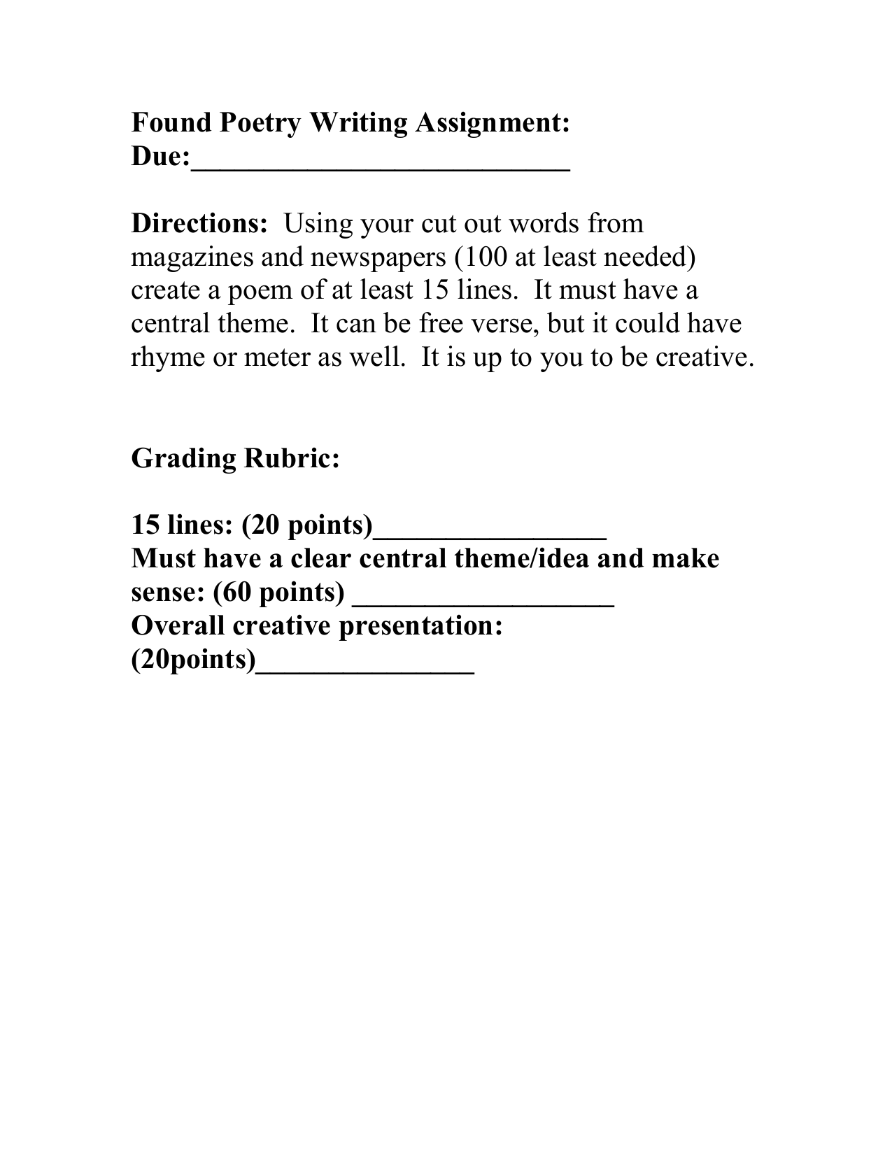 found poetry writing assignment poetry assignment