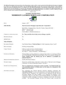Offering Memorandum - Morrison Laurier Mortgage Corporation