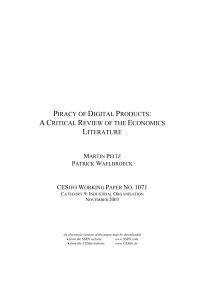 piracy of digital products: a critical review of the economics literature