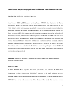 Middle East Respiratory Syndrome in Children: Dental Considerations