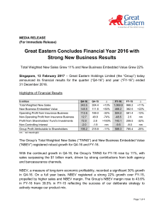 Great Eastern Concludes Financial Year 2016 with Strong New