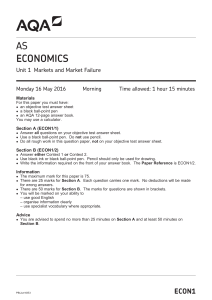 A-level Economics Question paper Unit 01 - Markets and