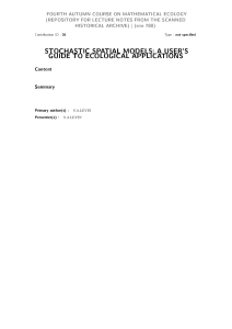 stochastic spatial models: a user`s guide to ecological applications