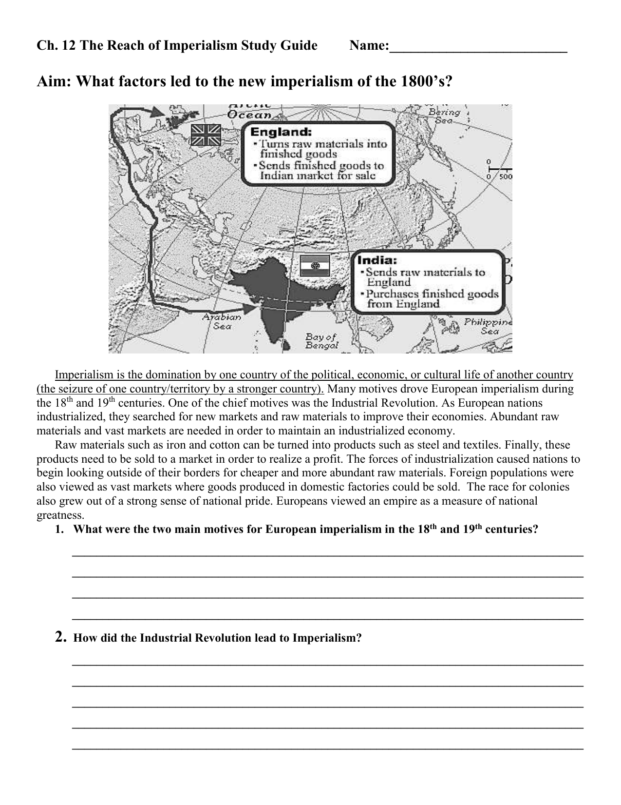 Ch 12 The Reach Of Imperialism Study Guide Name