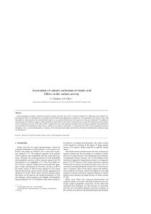 Association of cationic surfactants to humic acid Effect on the surface