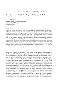 John Dewey on the Public Responsibility of Intellectuals