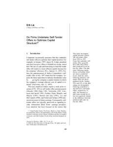 Do Firms Undertake Self-Tender Offers to Optimize Capital Structure?*