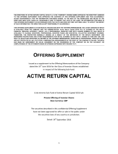 offering supplement - Active Return Capital