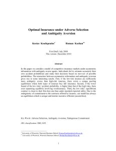 Optimal Insurance under Adverse Selection and Ambiguity Aversion