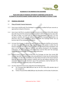 rulebook of the nigerian stock exchange rules for filing of financial