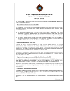 to Official Notice - The Stock Exchange of Mauritius