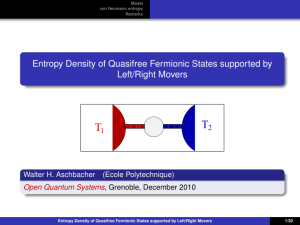 Entropy density of quasifree states supported by left/right movers