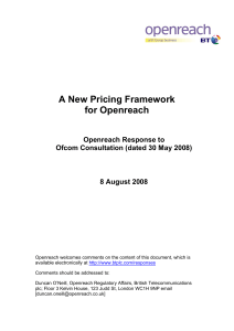 A New Pricing Framework for Openreach