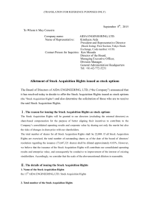 Allotment of Stock Acquisition Rights issued as stock options