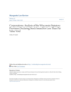 Analysis of the Wisconsin Statutory Provision Declaring Stock Issued