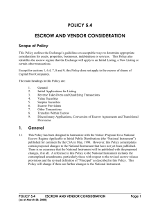 policy xx – escrow and vendor consideration