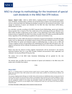 MSCI to change its methodology for the treatment of special cash