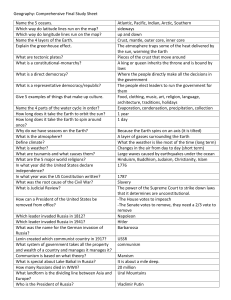 Geography: Comprehensive Final Study Sheet Name the 5 oceans