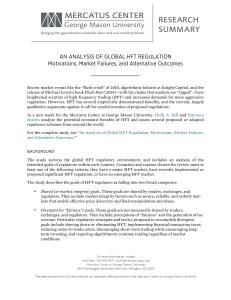 AN ANALYSIS OF GLOBAL HFT REGULATION Motivations, Market