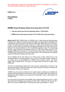 Press Release NORMA Group AG places shares at an issue price of