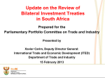 Update on the Review of Bilateral Investment Treaties in South
