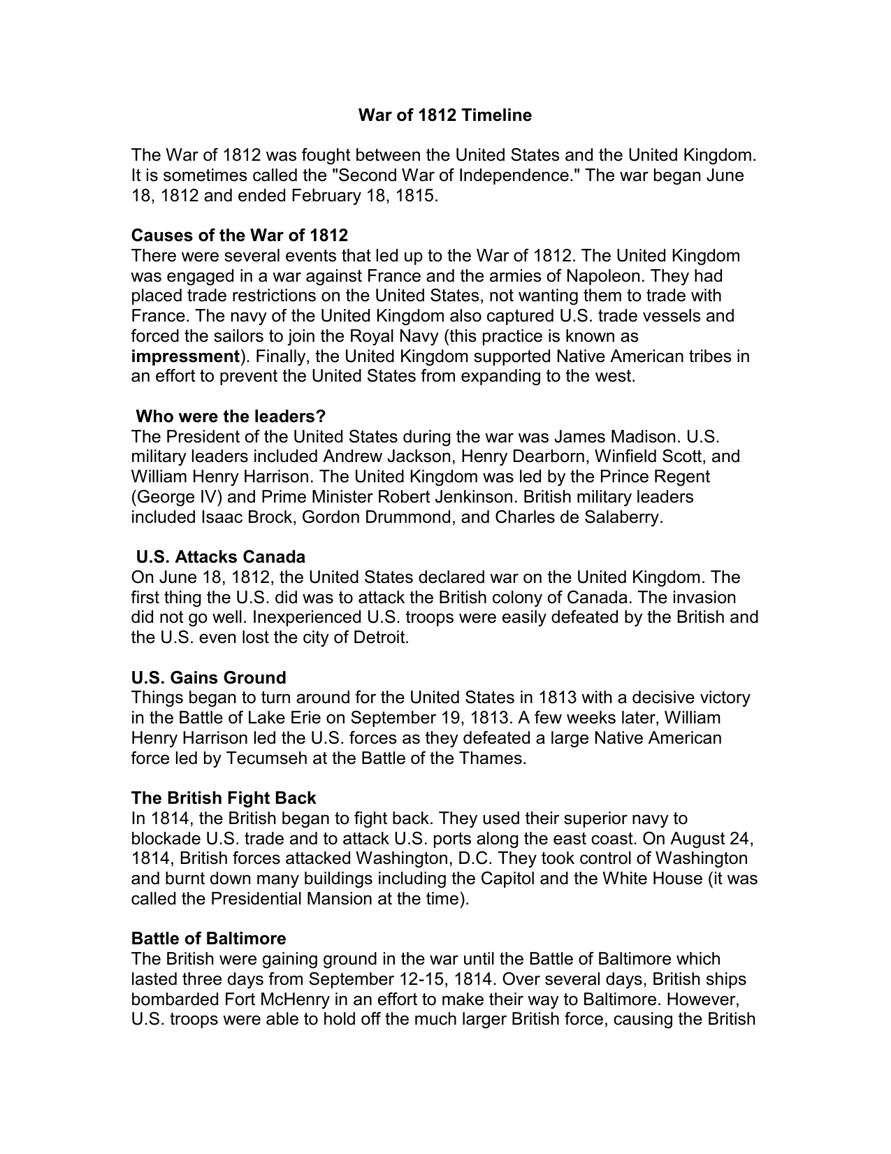 War Of 1812 Timeline - slidedocnow