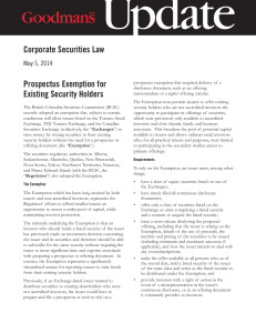 Corporate Securities Law Prospectus Exemption