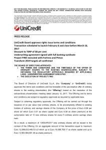 PRESS RELEASE UniCredit Board approves rights issue terms and