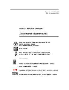 Federal Republic of Nigeria: Assessment of Community Banks
