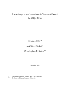 The Adequacy of Investment Choices Offered By 401(k) Plans Edwin