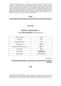 Template Prospectus/Offer document