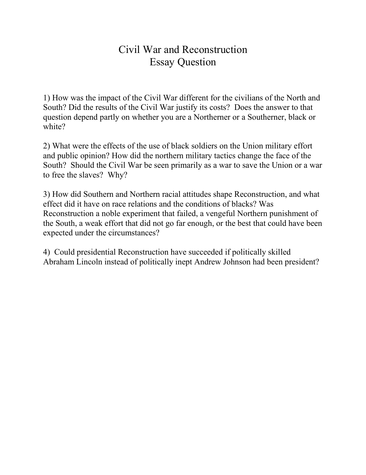 Essays On The Yellow Wallpaper Analysis And Synthesis Essay also Thesis For Compare And Contrast Essay Civil War And Reconstruction Essay Question How Was The Animal Testing Essay Thesis